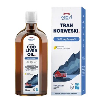 Osavi Tran norweski 1000 mg Omega 3, płyn, smak cytrynowy, 250 ml
