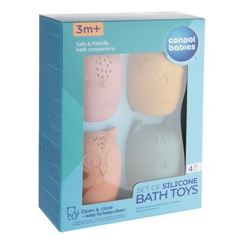 Canpol Babies, zestaw odkręcanych zabawek silikonowych do kąpieli, 4 szt.