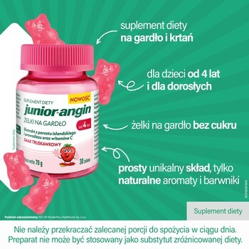 Junior-angin Żelki na gardło, żelki, smak truskawkowy, 30 szt.