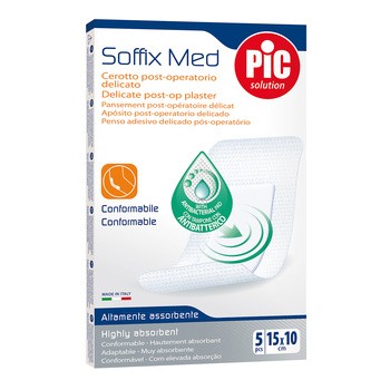 PiC Soffix Med, plaster pooperacyjny z antybakteryjnym opatrunkiem, 15 x 10 cm, 5 szt.