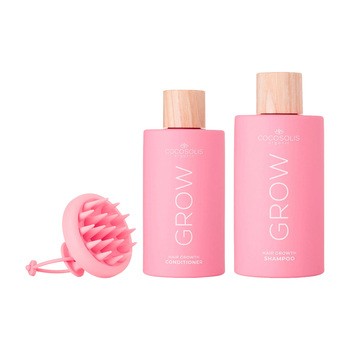 Zestaw Cocosolis GROW, szampon na porost włosów, 250 ml + balsam na porost włosów, 200 ml + stymulujący masażer do skóry głowy, 1 szt.