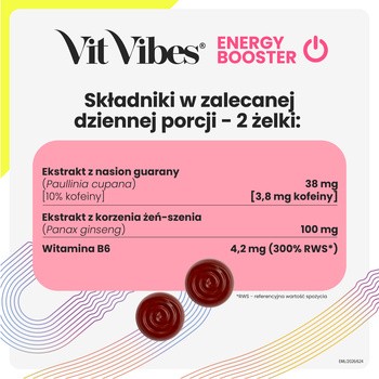 Vit Vibes Energy Booster, żelki, smak truskawkowy, 60 szt.