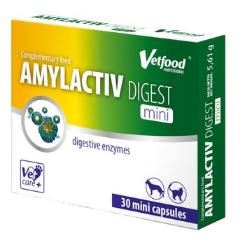 Vetfood Amylactiv Digest mini, preparat enzymatyczny dla psów i kotów małych ras, kapsułki, 30 szt.