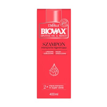 Biovax Opuntia Oil & Mango, szampon intensywnie regenerujący do włosów zniszczonych, 400 ml
