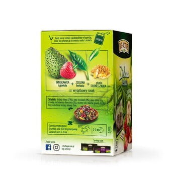 Big-Active, Zielona herbata w torebkach z truskawką i graviolą, 30 g (1,5 g x 20 szt.)