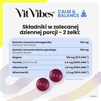 Vit Vibes Calm & Balance, żelki, smak malinowy, 60 szt.