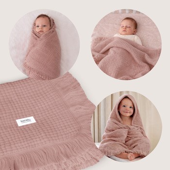 Lionelo Muslin Blanket, niemowlęcy kocyk muślinowy, Dusty Pink, 1 szt.