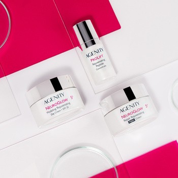 Zestaw Agenity 5º Neuroglow, krem na dzień SPF 20, 50 ml + krem odmładzający na noc, 50 ml + koncentrat peptydowy, 15 ml