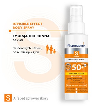 Pharmaceris S invisible Effect Body Spray, emulsja ochronna do ciała SPF 50+ dla dorosłych i dzieci, 150 ml