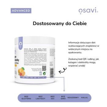 Osavi Kolagen & Elektrolity Witalność i Blask, proszek, smak pomarańcza - grejpfrut, 390 g