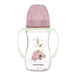 Canpol Babies Easy Start, Sleepy Koala, butelka szeroka antykolkowa ze świecącymi uchwytami, różowa, 240 ml, 1 szt.