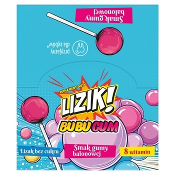 Lizik! Bubugum, lizaki bez cukru o smaku gumy balonowej, display, 30 szt.