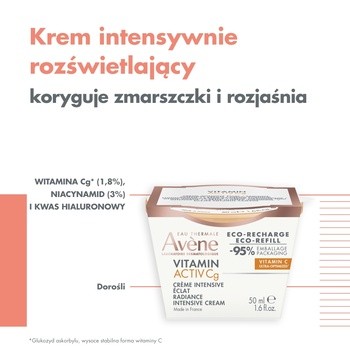 Avene Eau Thermale Vitamin Activ Cg, krem intensywnie rozświetlający, uzupełnienie, 50 ml