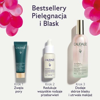 Zestaw Caudalie Trio Bestsellery - Pielęgnacja i Blask, maseczka detoksykująca instant, 15 ml + serum rozjaśniające przebarwienia, 10 ml + woda rozświetlająca, 100 ml