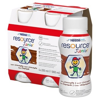 Resource Junior, płyn o smaku czekoladowym, 4 x 200 ml