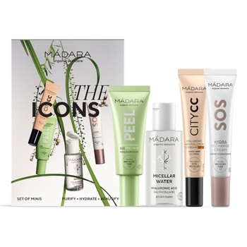 Zestaw Madara The Icons Set Light, woda micelarna, 50 ml + rozjaśniająca maska z kwasamia AHA, 17 ml + krem do twarzy, 15 ml + krem CC SPF15, 15 ml