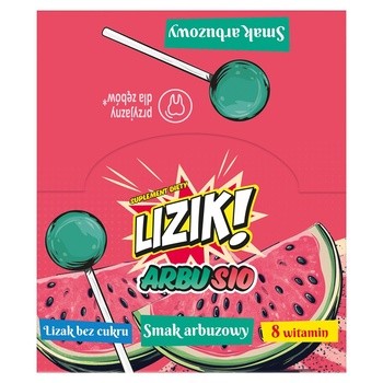 Lizik! Arbusio, lizaki bez cukru o smaku arbuzowym, display, 30 szt.