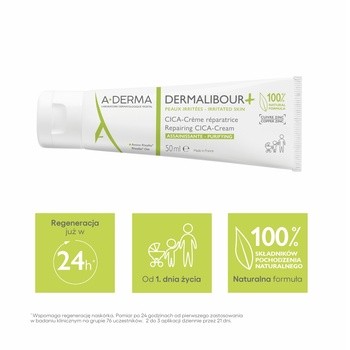 Aderma Dermalibour+ CICA, krem regenerujący do skóry podrażnionej od 1. dnia życia, 50 ml