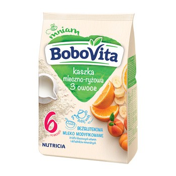 BoboVita, kaszka mleczno-ryżowa 3 owoce, 6 m+, 230 g