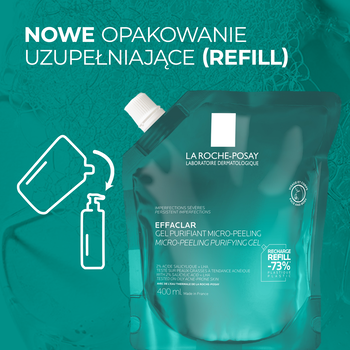 La Roche-Posay Effaclar, micro-peeling żel mikrozłuszczający oczyszczający do twarzy i ciała, refill, 400 ml