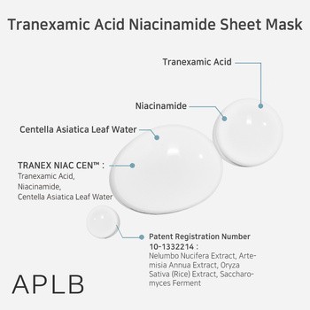 APLB Tranexamic Acid Niacinamide Sheet Mask, rozjaśniająca maska w płachcie z kwasem traneksamowym i niacynamidem, 25 ml