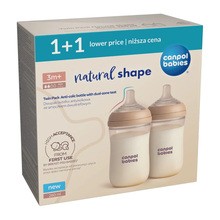 Canpol Babies Natural Shape, butelki ze smoczkiem dwustrefowym, 260 ml, przepływ wolny, 2 szt.