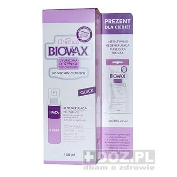 Biovax Quick, odżywka dwufazowa bez spłukiwania, do włosów ciemnych, 150ml + 20ml