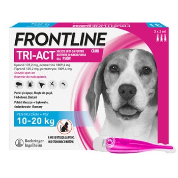 Frontline Tri-Act Spot-on M Pies 10-20 kg, potrójna ochrona przed pasożytami, krople w pipetach, 2 ml x 3 szt.