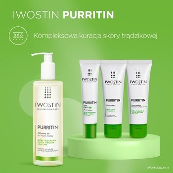 Iwostin Purritin, aktywny żel do mycia twarzy, skóra tłusta i trądzikowa, 150 ml