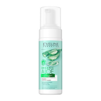 Eveline Cosmetics Organic Aloe+Collagen, oczyszczająco-łagodząca pianka do mycia twarzy 3 w 1, 150 ml