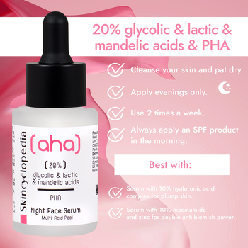 Skincyclopedia, złuszczające serum na noc z kwasem mlekowym, glikolowym i migdałowym, 30 ml