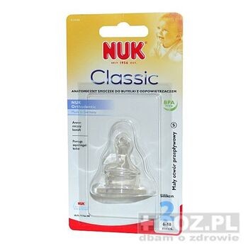 Nuk Classic, silikonowy smoczek do płynów, 6-18 m, 1 szt.