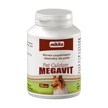 Mikita Pet Calcium megavit, karma uzupełniająca mineralna dla psów,  tabletki, 50 szt.