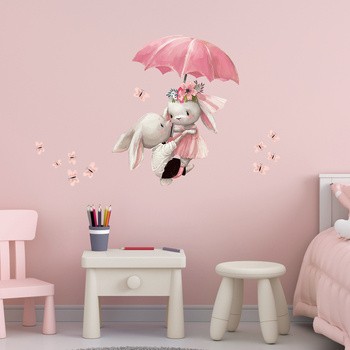 Sipo, Naklejki na ścianę dla dzieci, Króliczki pod parasolem, 1 szt.