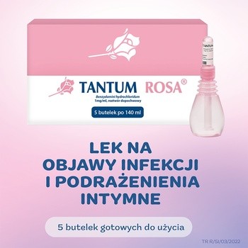 Tantum Rosa, 1 mg/ml, roztwór dopochwowy, 140 ml, 5 butelek