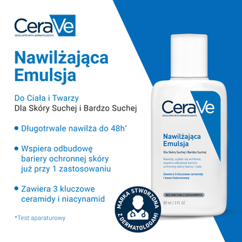 CeraVe, nawilżająca emulsja do ciała dla skóry suchej i bardzo suchej, 88 ml