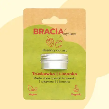 Bracia Mydlarze, naturalny peeling, do ust, Truskawka i Limonka, 15 g