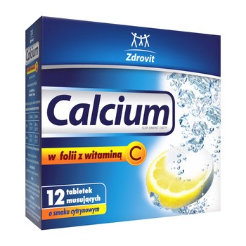 Calcium w folii z witaminą C, tabletki musujące o smaku cytrynowym, 12 szt.