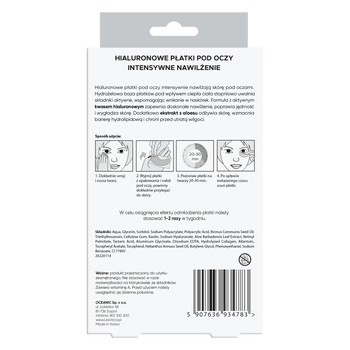 L`Biotica, hialuronowe płatki pod oczy, intensywne nawilżanie, 3 x 2 szt.