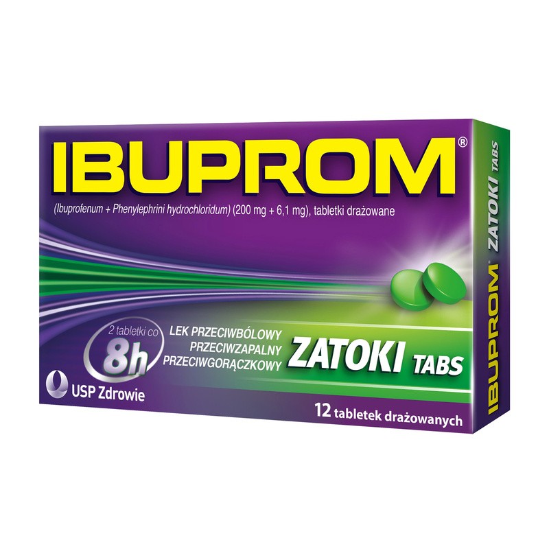 Ibuprom Zatoki Tabs 200 Mg 61 Mg Tabletki Drażowane 12 Szt 8624