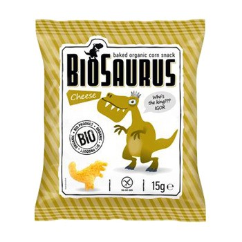 EkoWital BioSaurus, chrupki kukurydziane o smaku serowym bezglutenowe BIO, 15 g