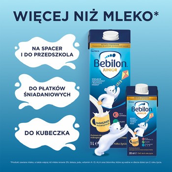 Bebilon Junior, gotowa do picia wzbogacona formuła na bazie mleka, od 2. do 6. roku życia, 200 ml