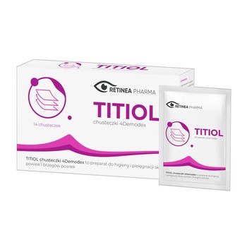 Retinea Pharma, Titiol 4Demodex, chusteczki do higieny i pielęgnacji skóry i brzegów powiek, 14 szt.
