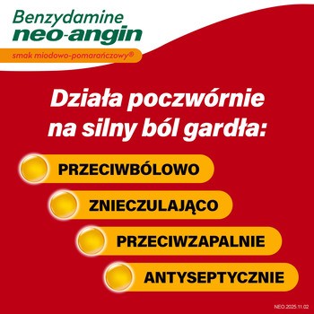 Benzydamine neo-angin smak miodowo-pomarańczowy, 3 mg, pastylki, 20 szt.