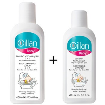 Zestaw Promocyjny Oillan Baby, płyn do mycia i kąpieli 2 w 1, 400 ml + szampon nawilżający, 200 ml, 1+1 GRATIS