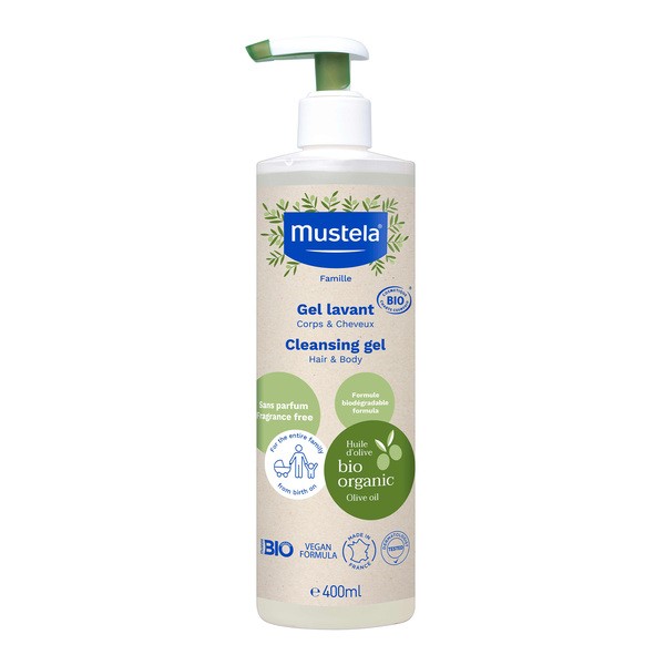 Mustela Mustela BIO, żel do mycia ciała i włosów od 1 dnia życia, 400 ml