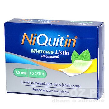 Niquitin Miętowe Listki, lamelki rozpuszczające się w jamie ustnej, 2,5mg, 15szt
