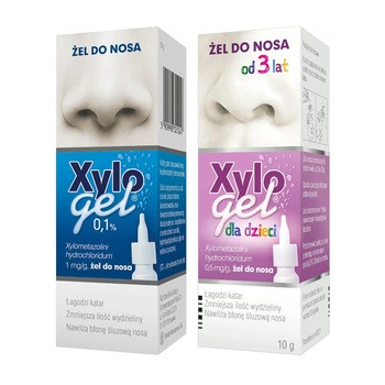 Zestaw Xylogel, 0,1%, żel do nosa w butelce z dozownikiem, 10 g + Xylogel dla dzieci (Xylogel 0,05%), żel do nosa, 10 g