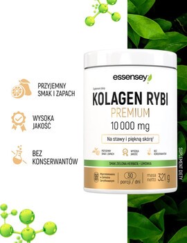 Essensey Kolagen Rybi Premium 10 000 mg, proszek, smak zielone herbata - limonka, 321 g