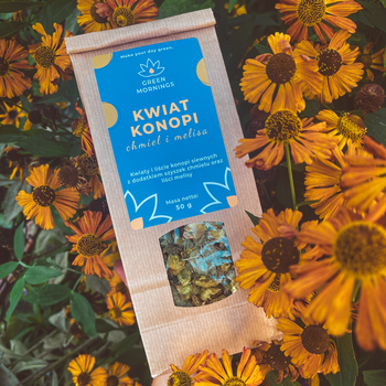 Green Mornings, Kwiat Konopi, chmiel i melisa, herbata konopna z melisą i chmielem, 50 g